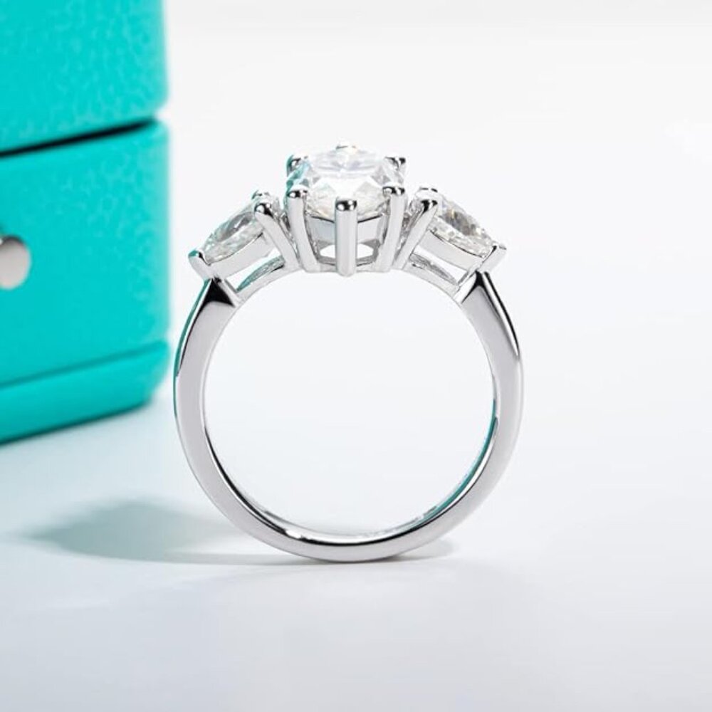 Certified 3.5ct Moissanite Ring 18K White Gold 4 Prong Marquise Cut - Picture 5 of 13